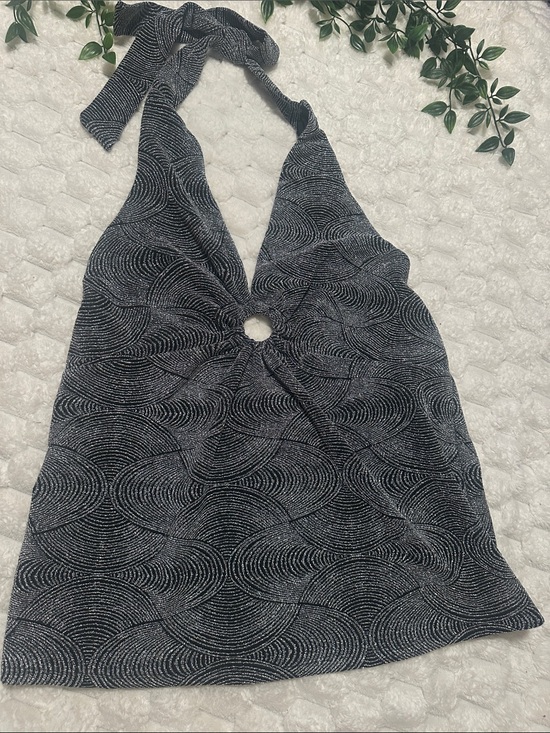 Ricki's Tops - Ricki's Black and White Halter Tank with Ring Detail